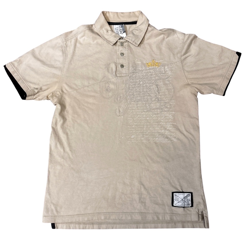 Y2K‎ Skater Old Navy Live VIP Access Mens Tan Graphic Polo Shirt Size M